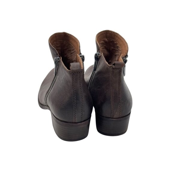 Lucky Brand Women Brown Leather Ankle Booties Size 9M Side Zipper Block Heels - Picture 9 of 16